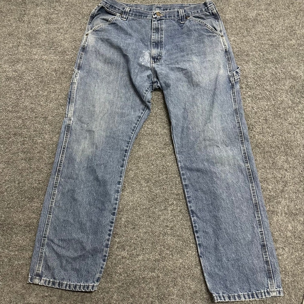 Wrangler Jeans Mens Size 36 Blue Carpenter Utility Relaxed Fit Denim Stained
